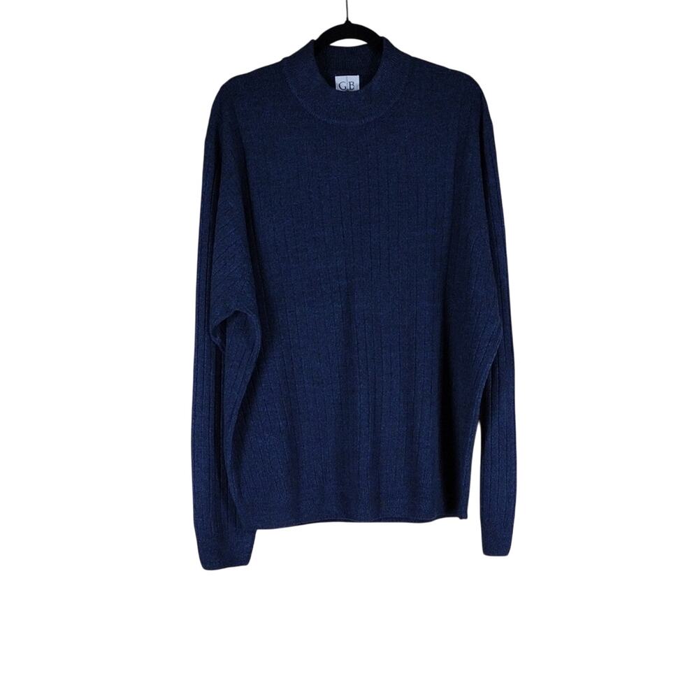 Y2K Geoffrey Beene Sweater Men’s XXL Navy Blue Crewneck Preppy Acrylic Pullover